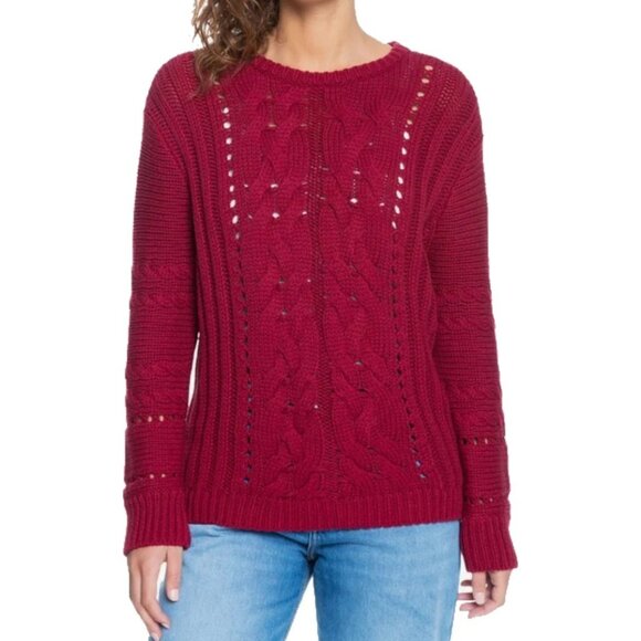 Roxy M/M Womens Paradise Maker Crew Cable Knit Sweater Red Cotton Blend - Picture 1 of 6